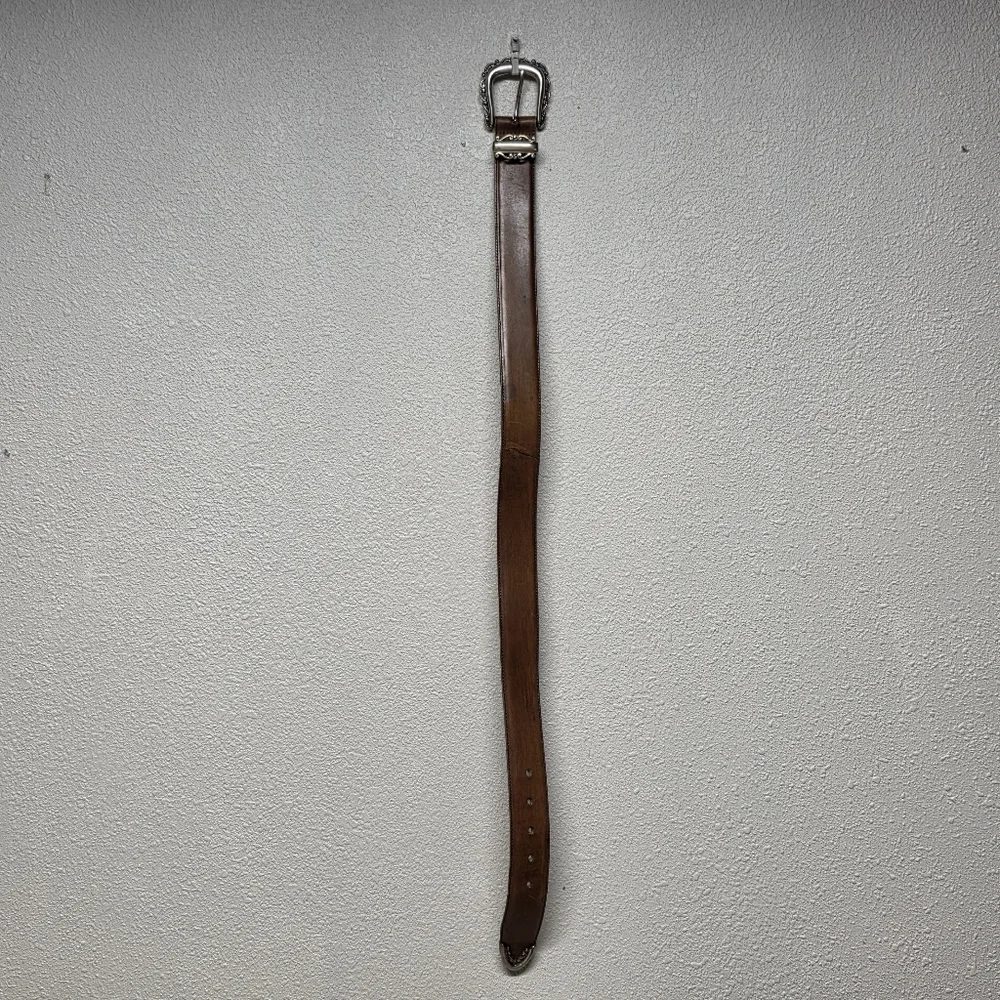 Brighton Brown and Silver Leather Belt with Distinctive Buckle